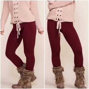 HIGH WAIST FLEECE LINED LEGGINGS | BURGUNDY